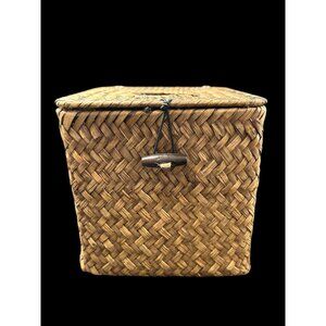 Vintage Natural Woven Wicker Rattan Hinged CoverTissue Box Holder Square BOHO